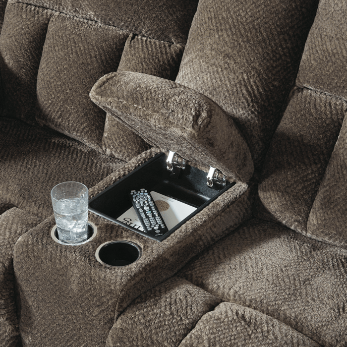 Frohn Manual Reclining Loveseat with Console in Brown By Ashley3740788 Frohn Manual Reclining Loveseat with Console in Brown By Ashley console close up product image