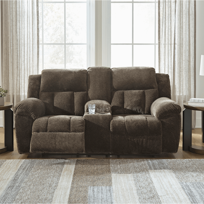 Frohn Manual Reclining Loveseat with Console in Brown By Ashley3740788 Frohn Manual Reclining Loveseat with Console in Brown By Ashley recliner open product image