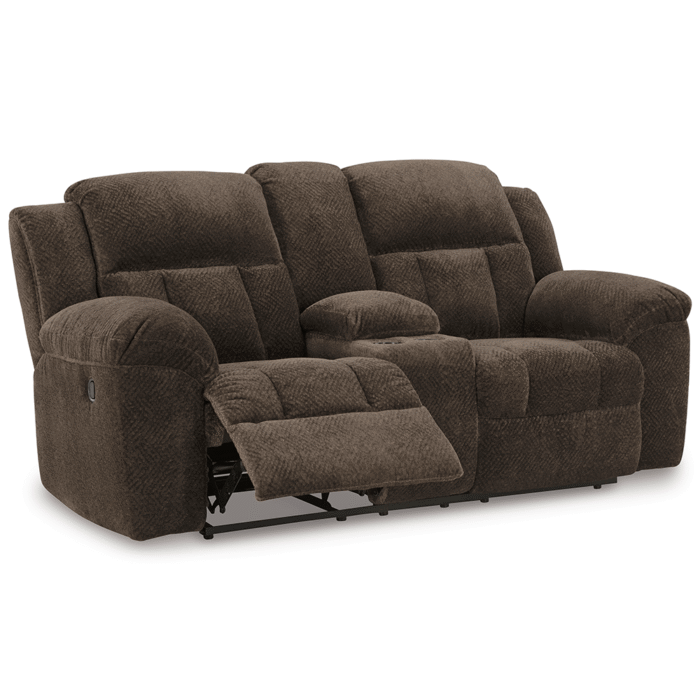 Frohn Manual Reclining Loveseat with Console in Brown By Ashley3740788 Frohn Manual Reclining Loveseat with Console in Brown By Ashley recliner open no background product image
