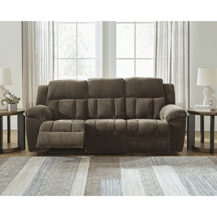 Frohn Manual Reclining Sofa in Brown By Ashley recliner open product image