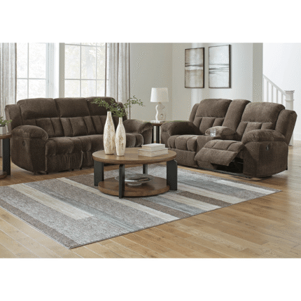 Frohn Manual Reclining Sofa and Loveseat with Console in Brown By Ashley product image