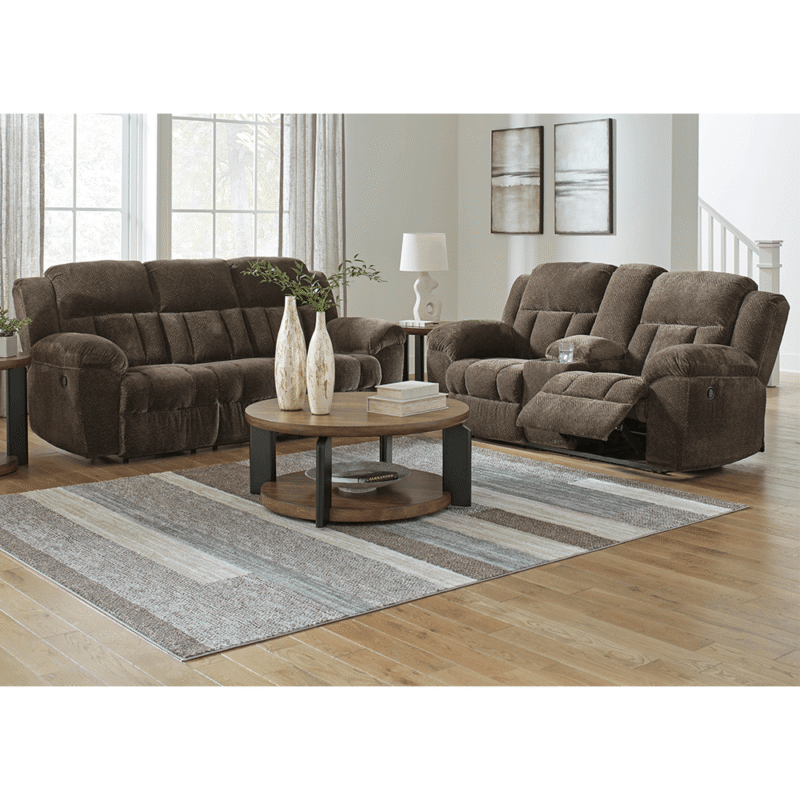 Frohn Manual Reclining Sofa and Loveseat with Console in Brown By Ashley product image
