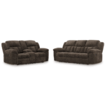 Frohn Manual Reclining Sofa and Loveseat with Console in Brown By Ashley no background product image