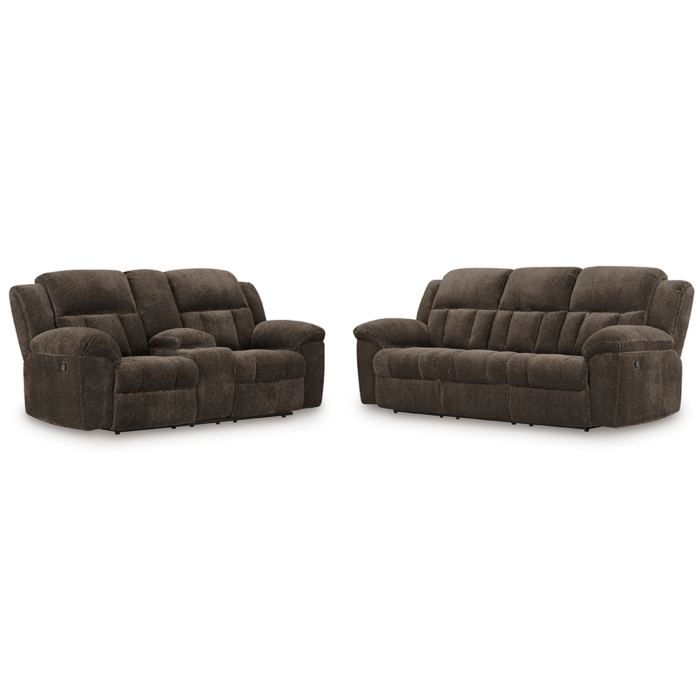 Frohn Manual Reclining Sofa and Loveseat with Console in Brown By Ashley no background product image