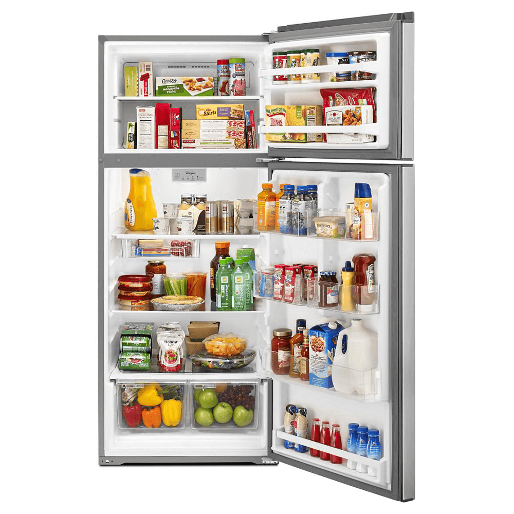 WRT518SZFM 28-inch Wide 18 Cu. Ft. Refrigerator Compatible By Whirlpool door open with food in it product image