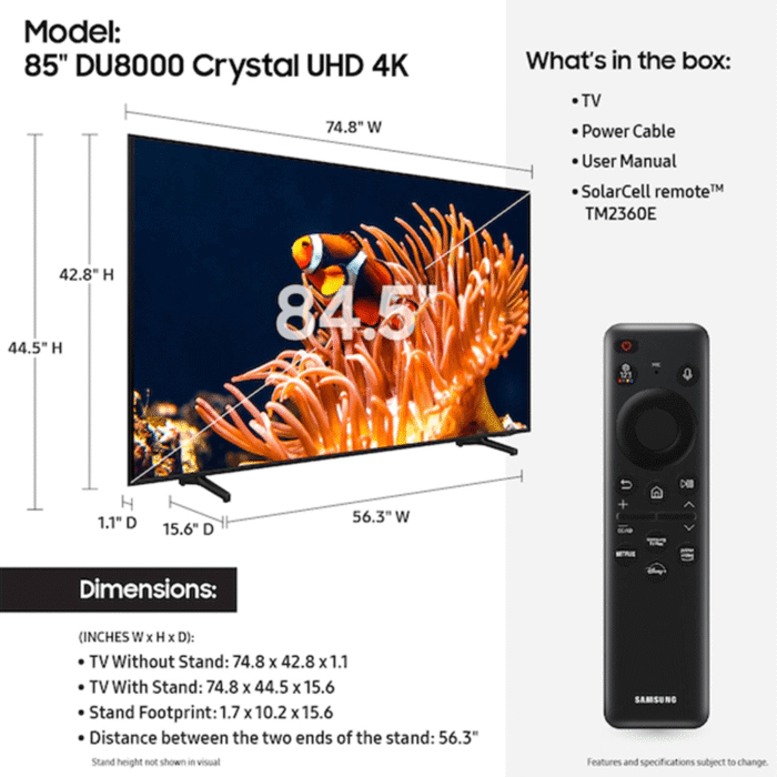 UN85DU8000FS Samsung 85″ Class Crystal UHD details product image