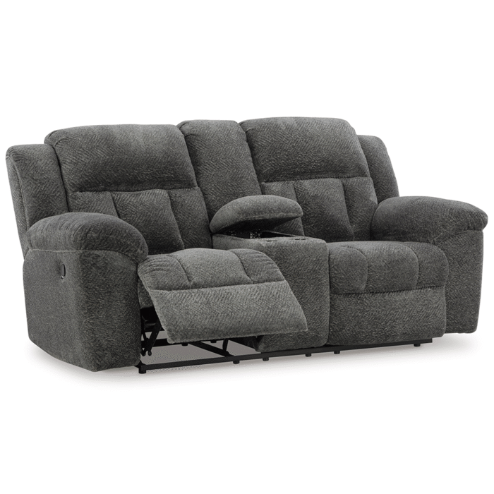 3740694 Frohn Manual Reclining Loveseat with Console By Ashley no background recliner open product image