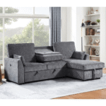 A87717 Emmy Grey Sofa Sleeper Sectional with Reversible Chaise By Lilola in room showing dropdown product image