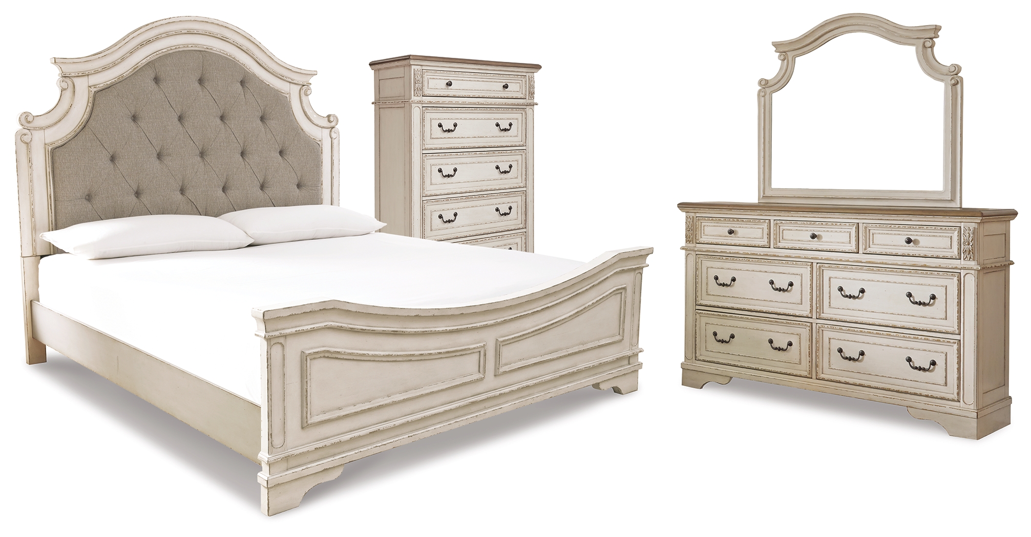 Realyn Queen Panel Bed, Dresser, Mirror and Chest - Ashley Direct