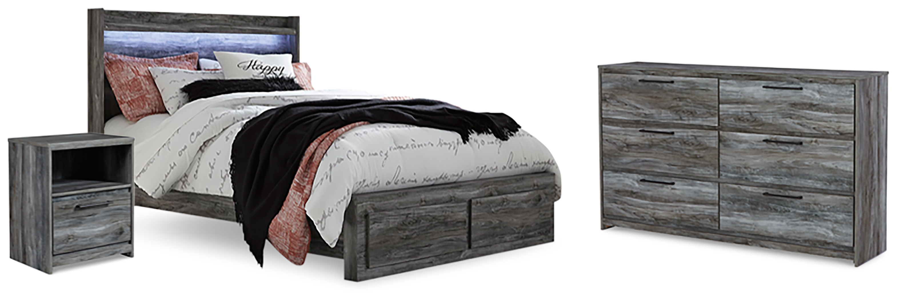 Baystorm Queen Panel Storage Bed, Dresser and Nightstand - Ashley Direct