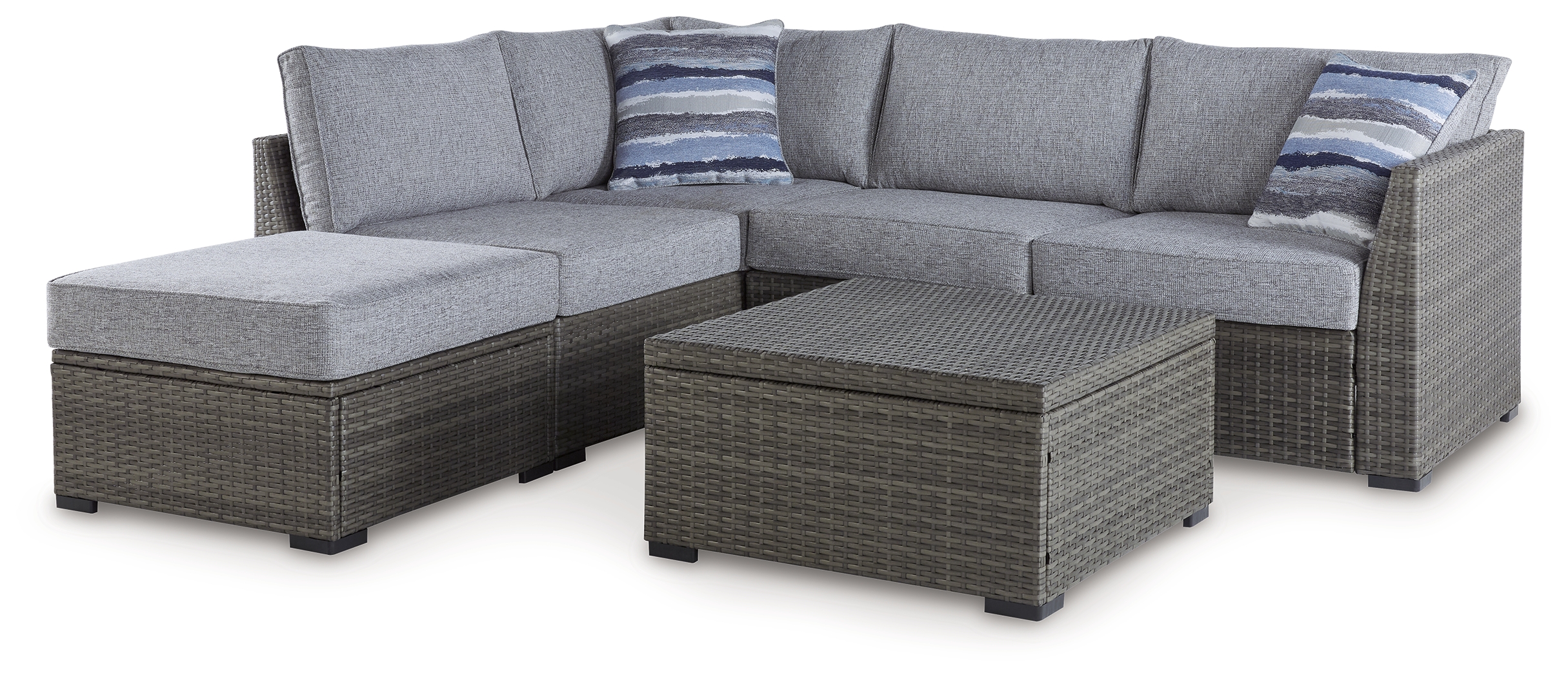 Petal Road Outdoor Loveseat Sectional/Ottoman/Table Set (Set of 4) - Ashley Direct
