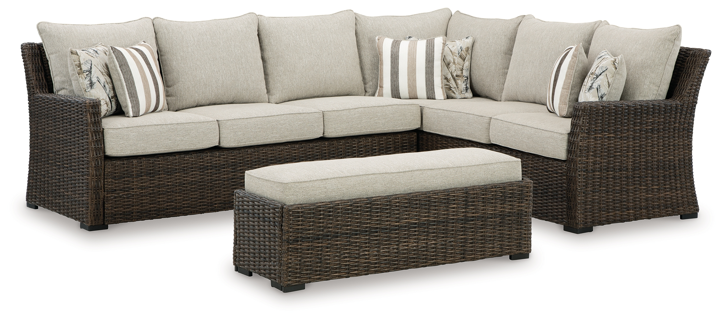 Brook Ranch Outdoor Sofa Sectional/Bench with Cushion (Set of 3) - Ashley Direct