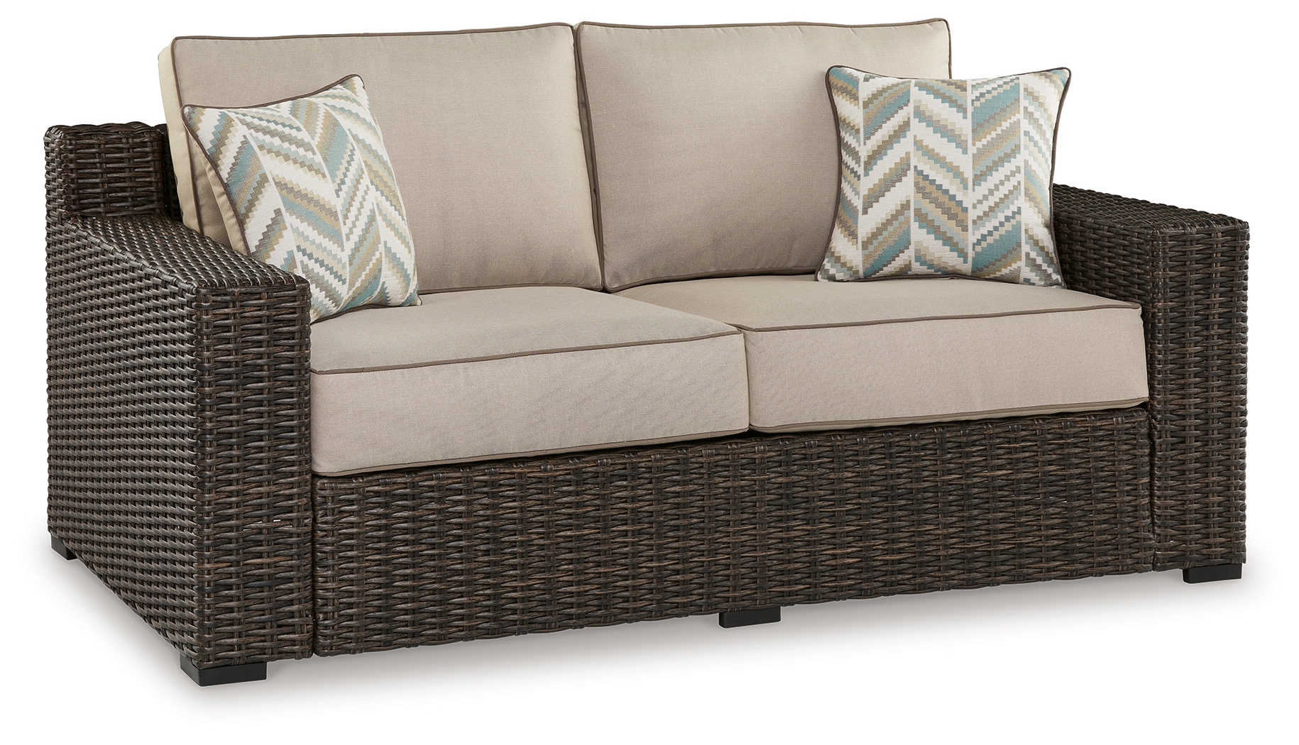 Coastline Bay Outdoor Loveseat with Cushion - Ashley Direct