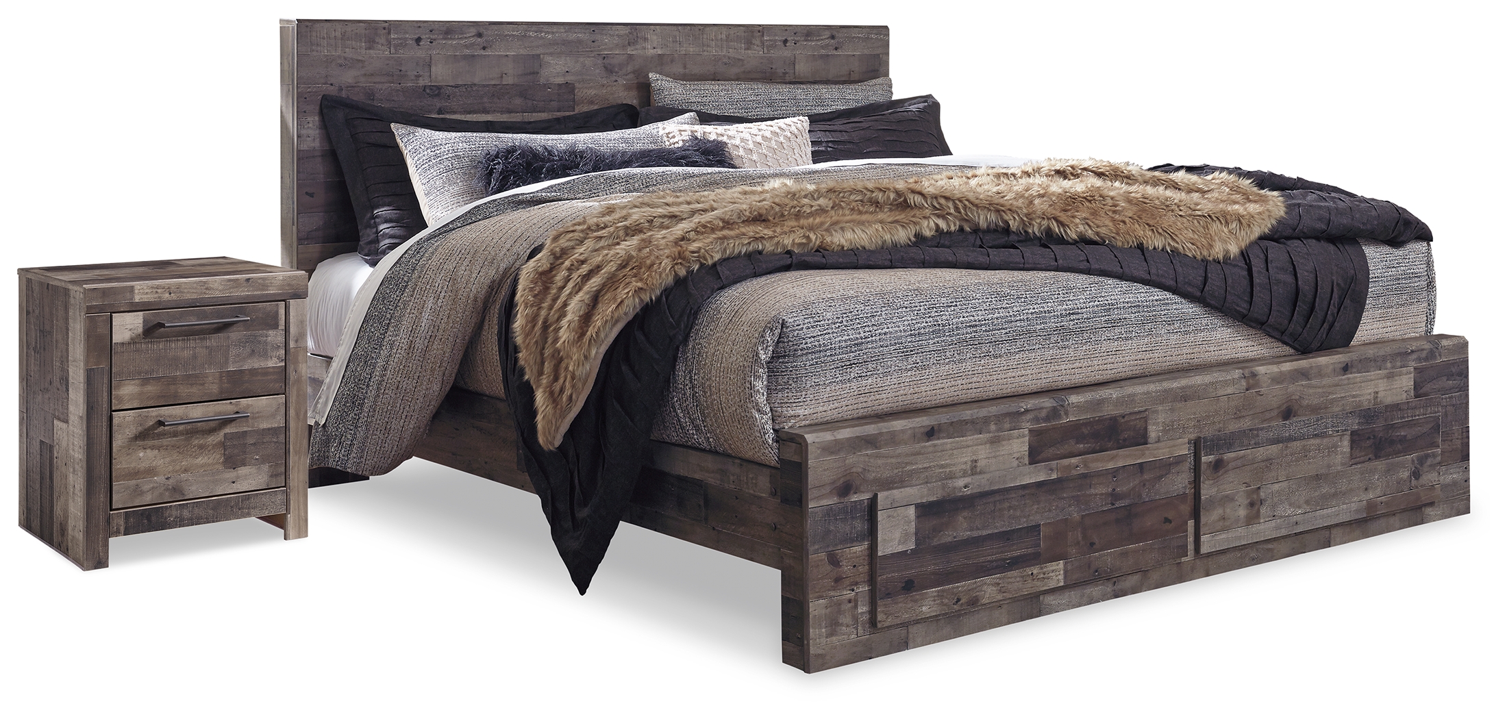 Derekson King Panel Storage Bed and 2 Nightstands - Ashley Direct