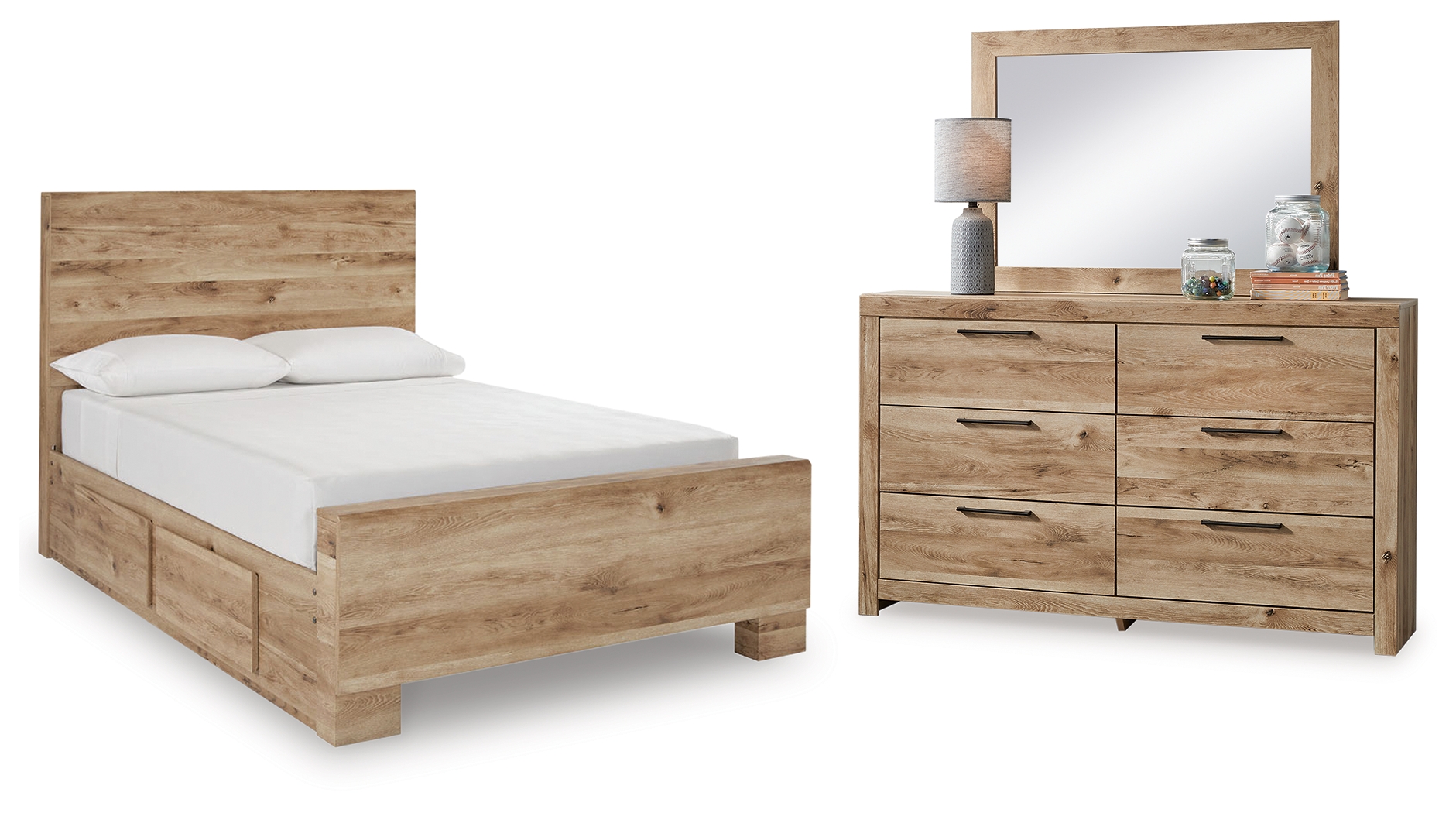 Hyanna Full Panel Bed with 1 Side Storage, Dresser and Mirror - Ashley Direct