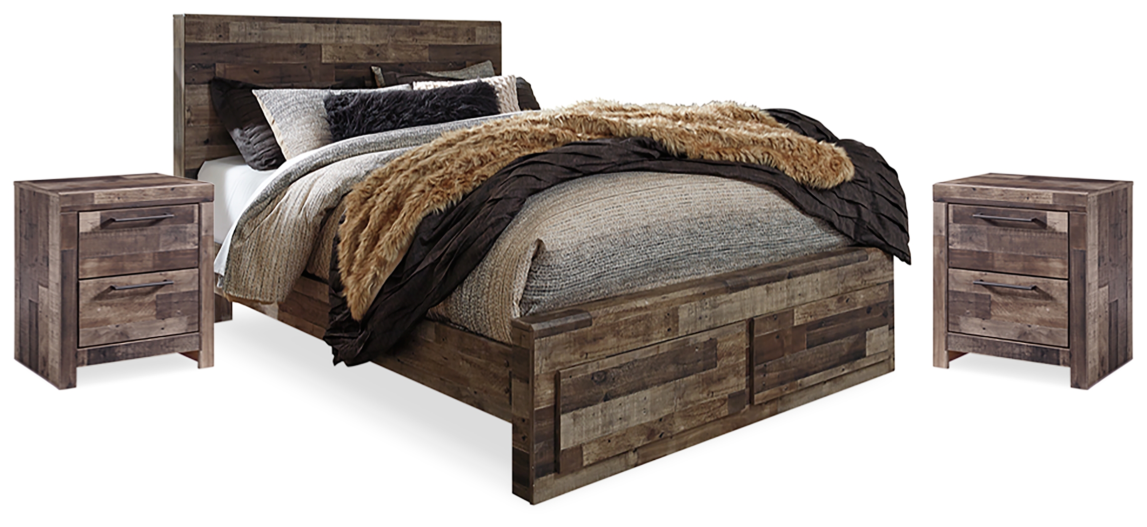 Derekson Queen Panel Storage Bed and 2 Nightstands - Ashley Direct