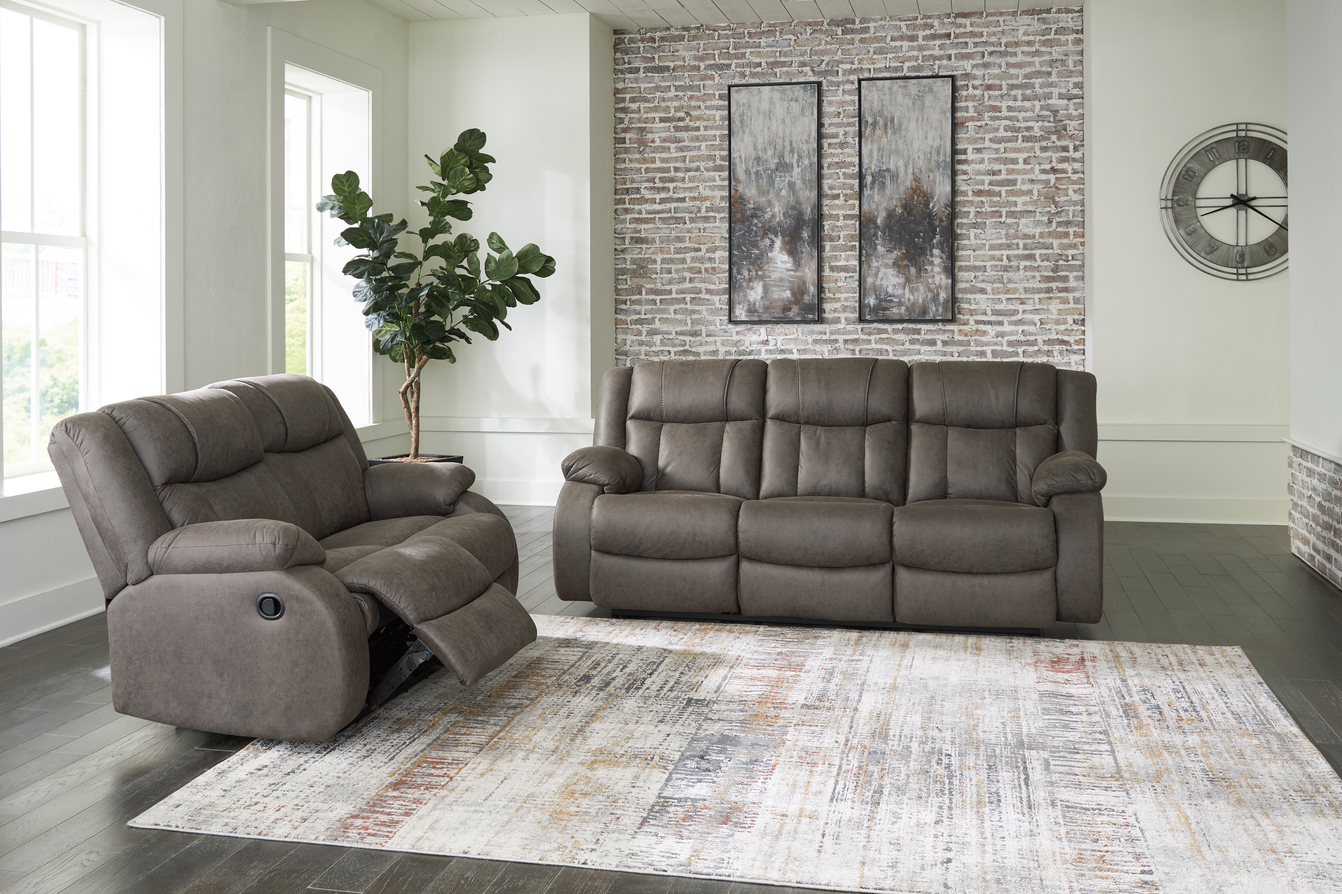 First Base Reclining Sofa and Loveseat - Ashley Direct