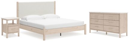 Cadmori King Upholstered Panel Bed, Dresser and Nightstand - Ashley Direct