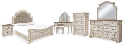 Realyn King Panel Bed, Dresser, Mirror, Chest, Vanity and Nightstand - Ashley Direct