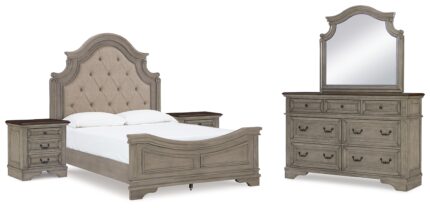 Lodenbay Queen Upholstered Panel Bed, Dresser, Mirror and 2 Nightstands - Ashley Direct