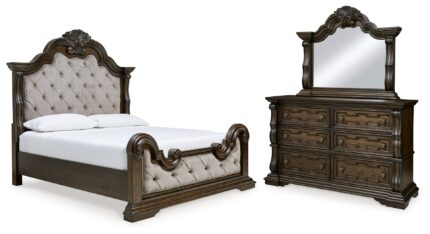 Maylee California King Upholstered Bed, Dresser and Mirror - Ashley Direct
