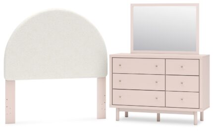 Wistenpine Full Upholstered Panel Headboard, Dresser and Mirror - Ashley Direct