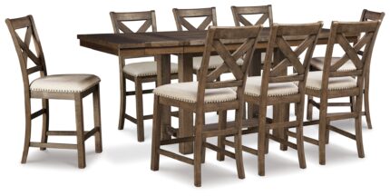 Moriville Counter Height Extension Table and 8 Barstools - Ashley Direct