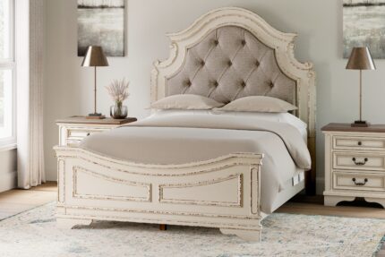 Realyn Queen Upholstered Panel Bed and 2 Nightstands - Ashley Direct
