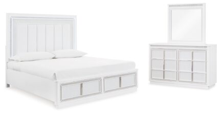 Chalanna Queen Upholstered Storage Bed, Dresser and Mirror - Ashley Direct