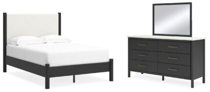 Cadmori Full Upholstered Panel Bed, Dresser and Mirror - Ashley Direct