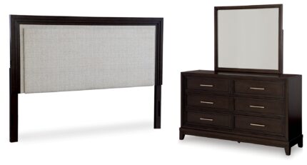 Neymorton King/California King Upholstered Panel Headboard, Dresser and Mirror - Ashley Direct