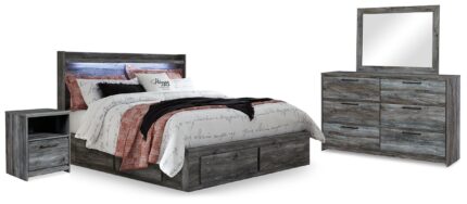 Baystorm King Panel Bed with Storage, Dresser, Mirror and 2 Nightstands - Ashley Direct