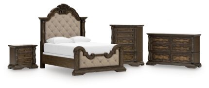 Maylee Queen Upholstered Bed, Dresser, Chest and Nightstand - Ashley Direct