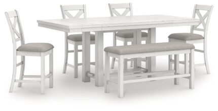 Robbinsdale Counter Height Dining Table, 4 Barstools and Bench - Ashley Direct