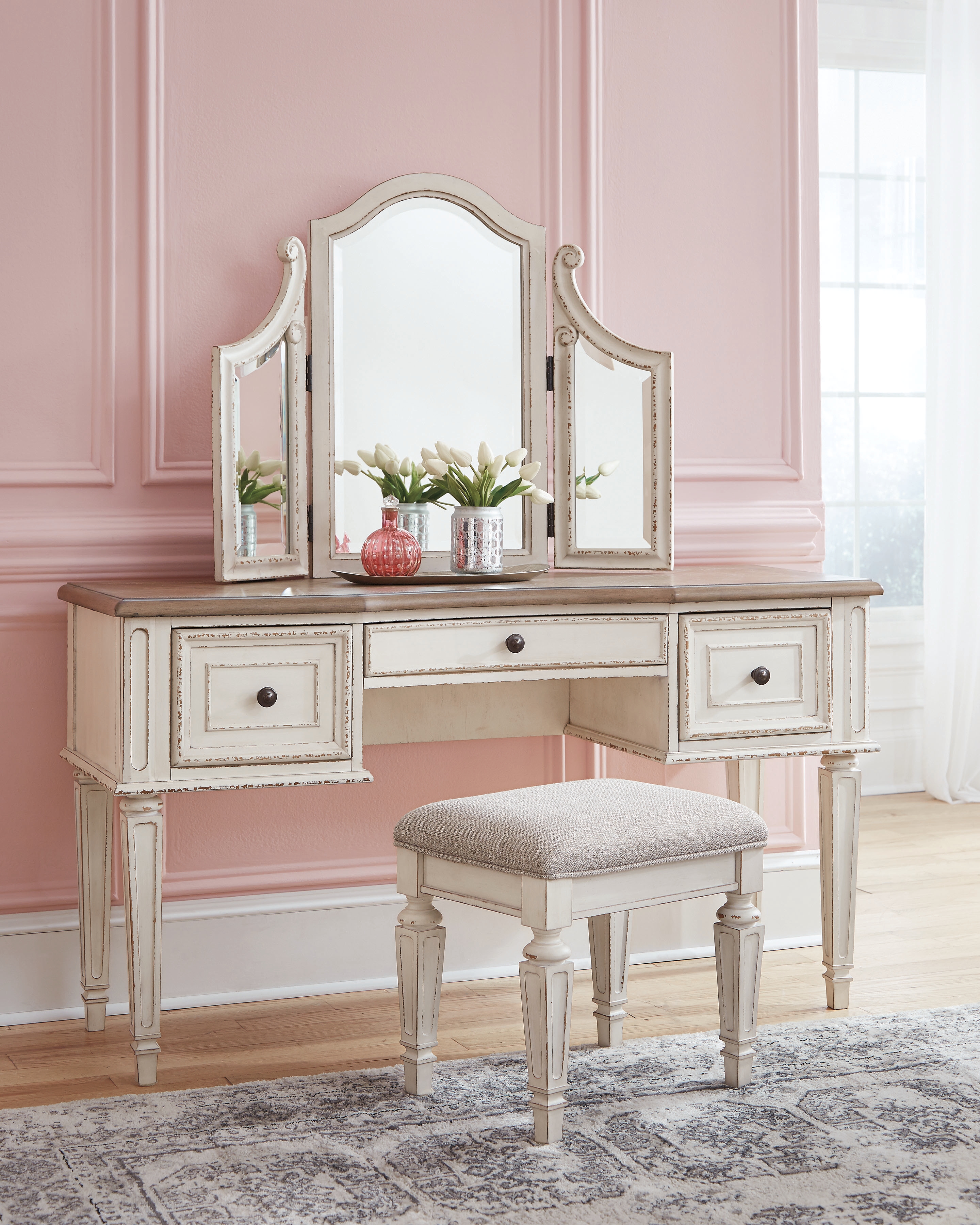Realyn Vanity and Mirror with Stool product image