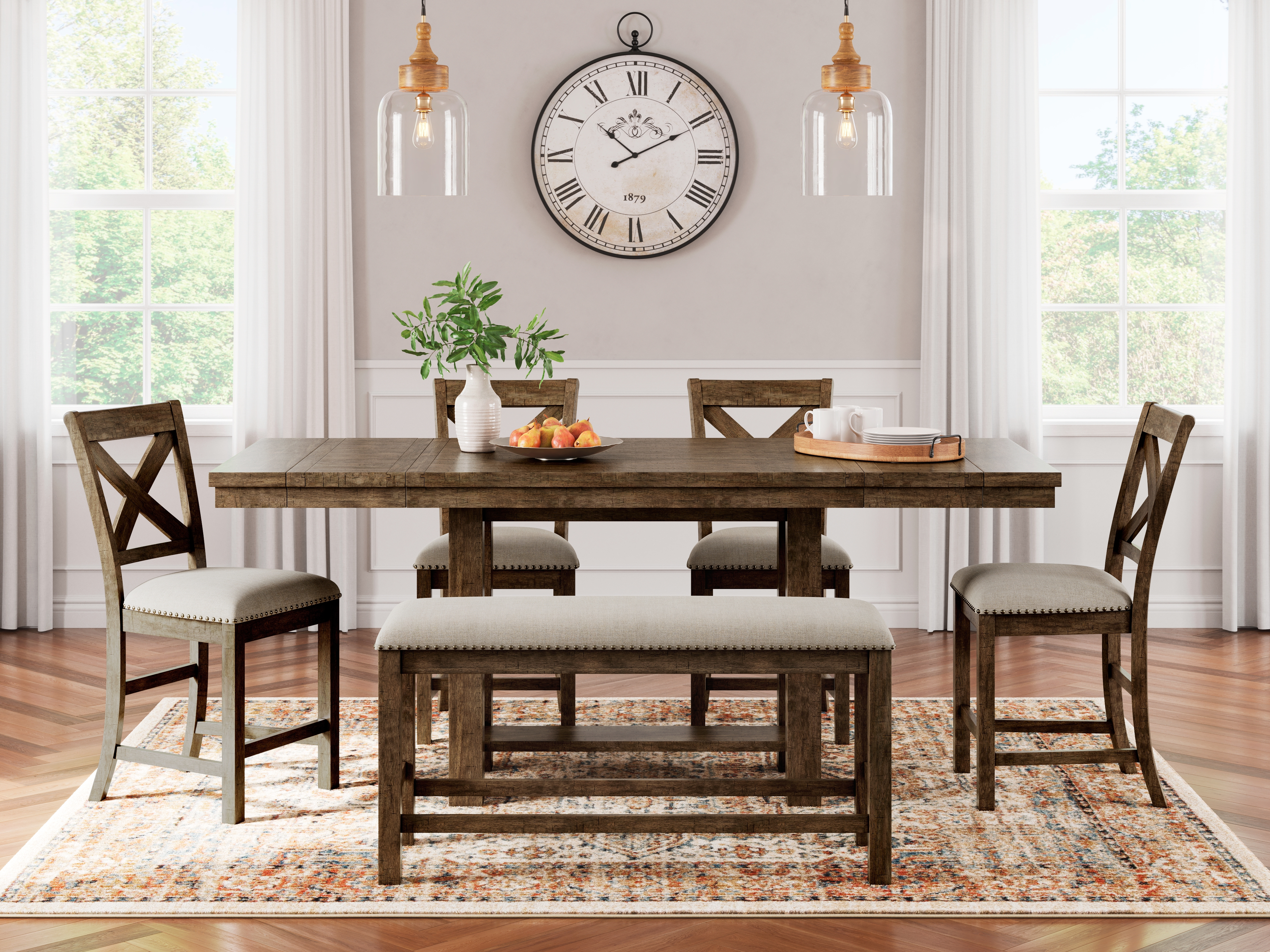 Moriville Counter Height Dining Table with 4 Barstools and Bench product image