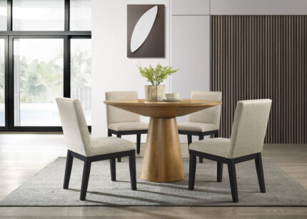 Jasper Driftwood Finish 5 Piece 47" Contemporary Round Dining Table Set with Pedestal Base and Black Finish Chairs product image