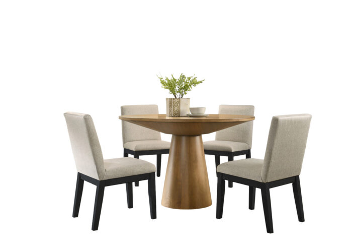 Jasper Driftwood Finish 5 Piece 47" Contemporary Round Dining Table Set with Pedestal Base and Black Finish Chairs product image