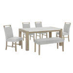 Tabitha 6Pc 66" Rectangular White Faux Marble Top Dining Set in Light Oak Finish with Bench product image