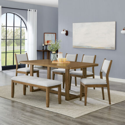 Darla 6Pc 72" Rectangular Walnut Oak Finish Sled Dining Set with Bench product image