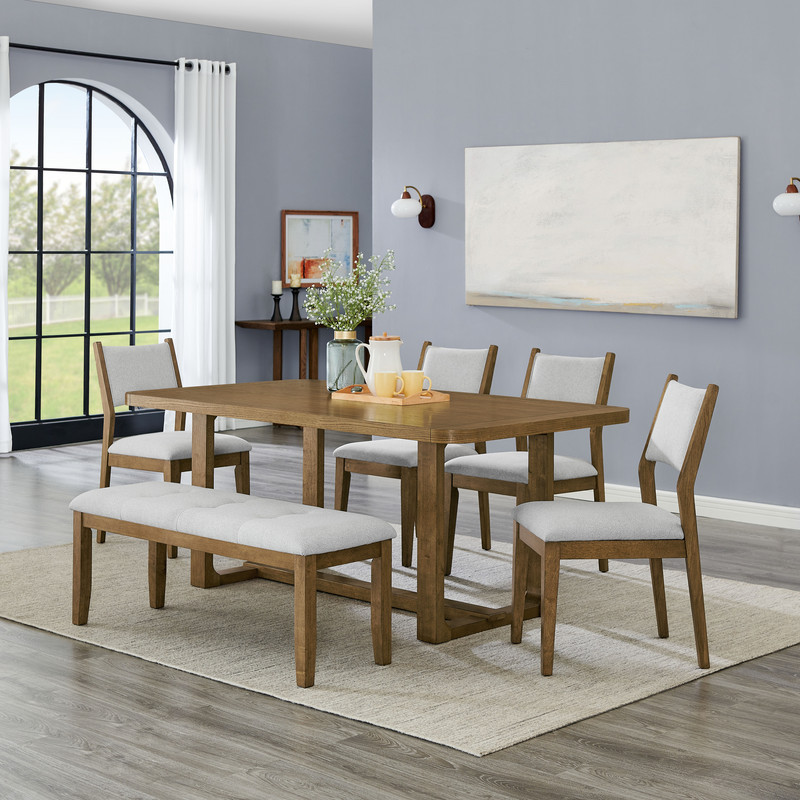 Darla 6Pc 72" Rectangular Walnut Oak Finish Sled Dining Set with Bench Darla 6Pc 72" Rectangular Walnut Oak Finish Sled Dining Set with Bench product image