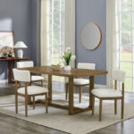 Darla 5Pc 72" Rectangular Walnut Oak Finish Sled Dining Set with Beige Sherpa Fabric Chairs product image