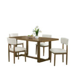 Darla 5Pc 72" Rectangular Walnut Oak Finish Sled Dining Set with Beige Sherpa Fabric Chairs product image