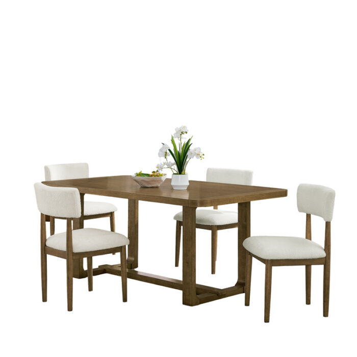 Darla 5Pc 72" Rectangular Walnut Oak Finish Sled Dining Set with Beige Sherpa Fabric Chairs product image