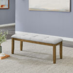 Darla Walnut Oak Dining Bench in Light Gray Fabric with Tufting product image