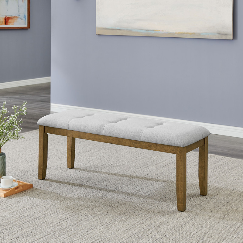 Darla Walnut Oak Dining Bench in Light Gray Fabric with Tufting Darla Walnut Oak Dining Bench in Light Gray Fabric with Tufting product image