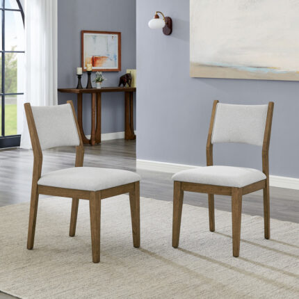 Darla Set of 2 Walnut Oak Dining Side Chairs with Light Gray Fabric product image