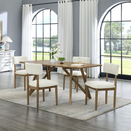 Darla 5Pc 70" Rectangular Walnut Oak Geometric Cross Base Dining Set product image