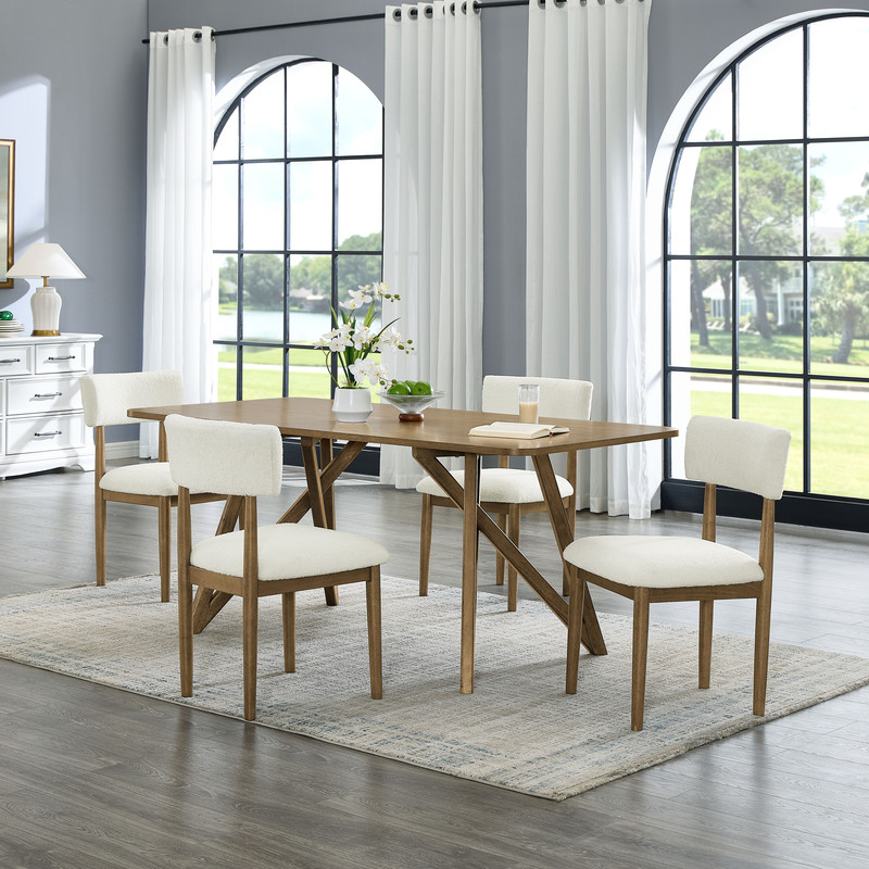 Darla 5Pc 70" Rectangular Walnut Oak Geometric Cross Base Dining Set Darla 5Pc 70" Rectangular Walnut Oak Geometric Cross Base Dining Set product image