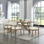 Darla 7Pc 70" Rectangular Walnut Oak Geometric Cross Base Dining Set product image